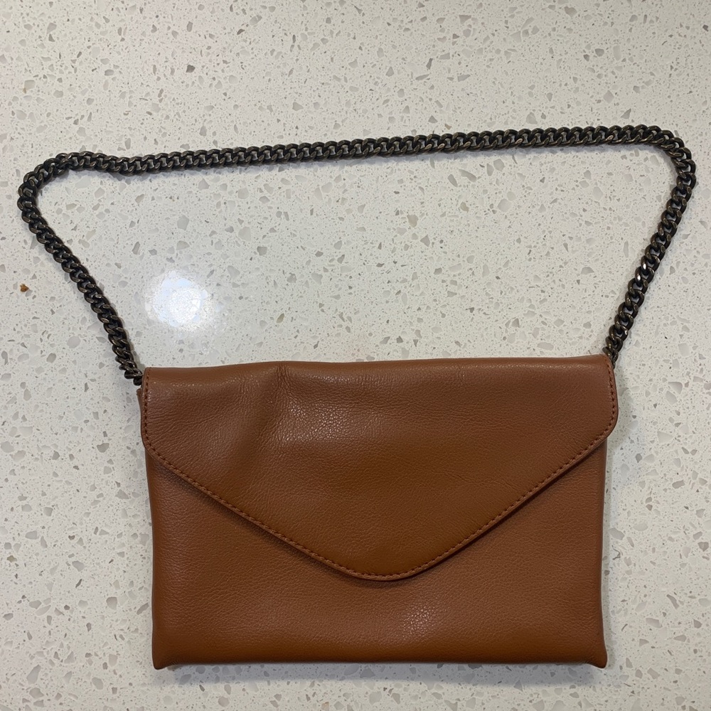 JCrew Brown Leather Envelope Clutch Purse